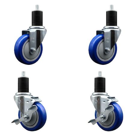 Service Caster 4'' Blue Poly Wheel Swivel 1-3/4'' Expanding Stem Caster Set 2 Brakes, 4PK SCC-EX20S414-PPUB-BLUE-2-TLB-2-134